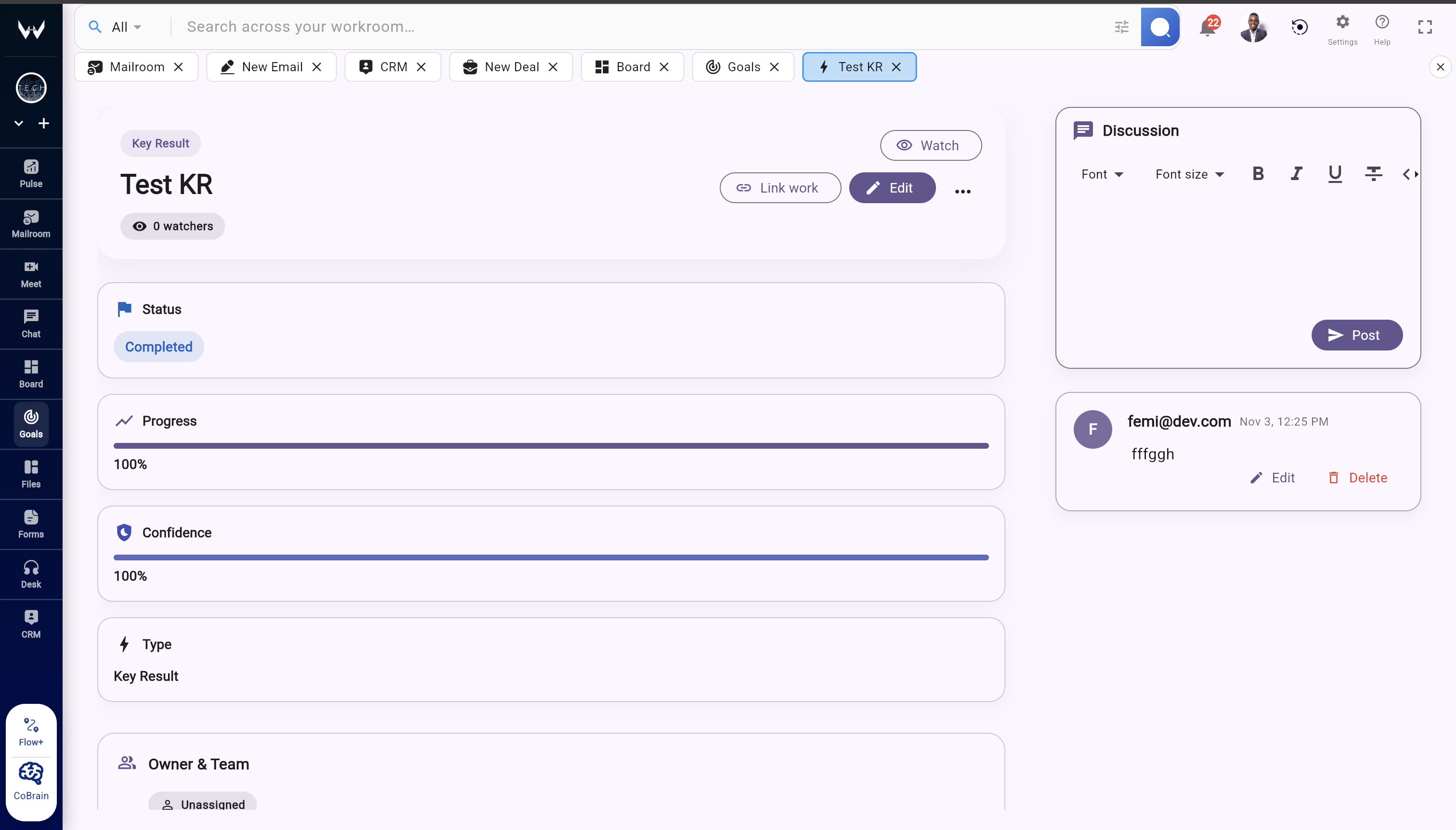 Leadership progress dashboard showing milestones and execution momentum