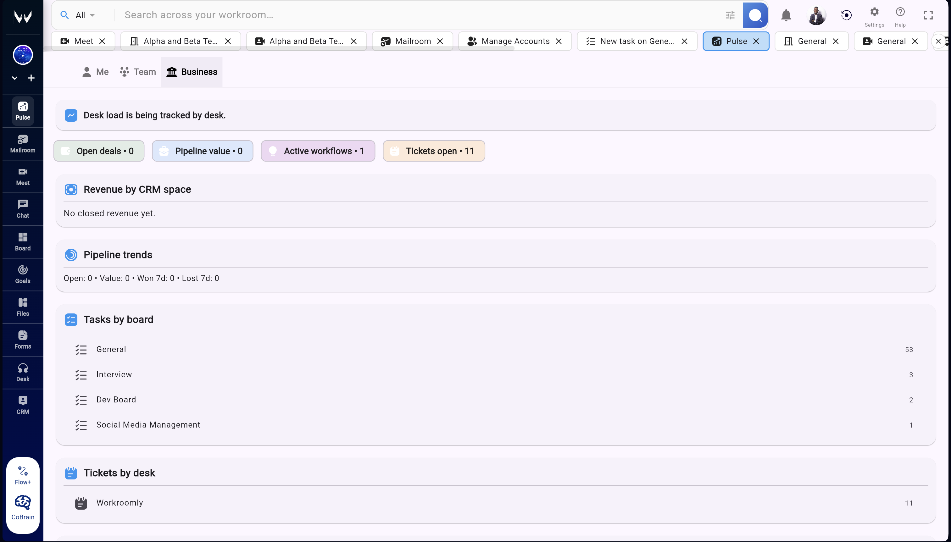 Workroomly Pulse real-time workspace activity feed