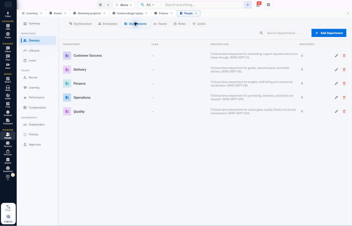 Workroomly People: Department directory